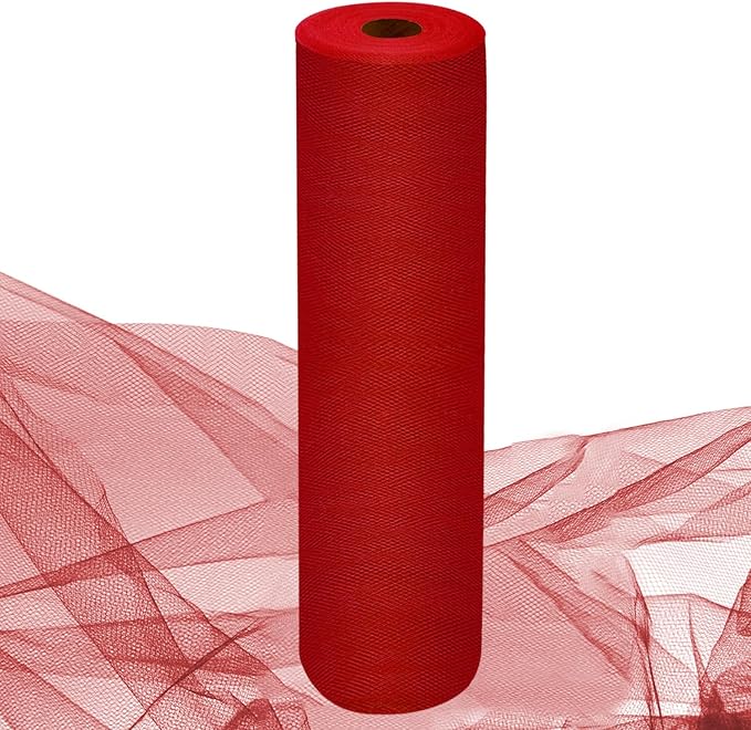 Red Tulle Fabric Rolls 54 Inch by 10 Yards Fabric Tulle Bolt for Wedding Christmas Decorations Gift Wrapping DIY Tutu Baby Shower Table Skirt Birthday Party Craft Supplies