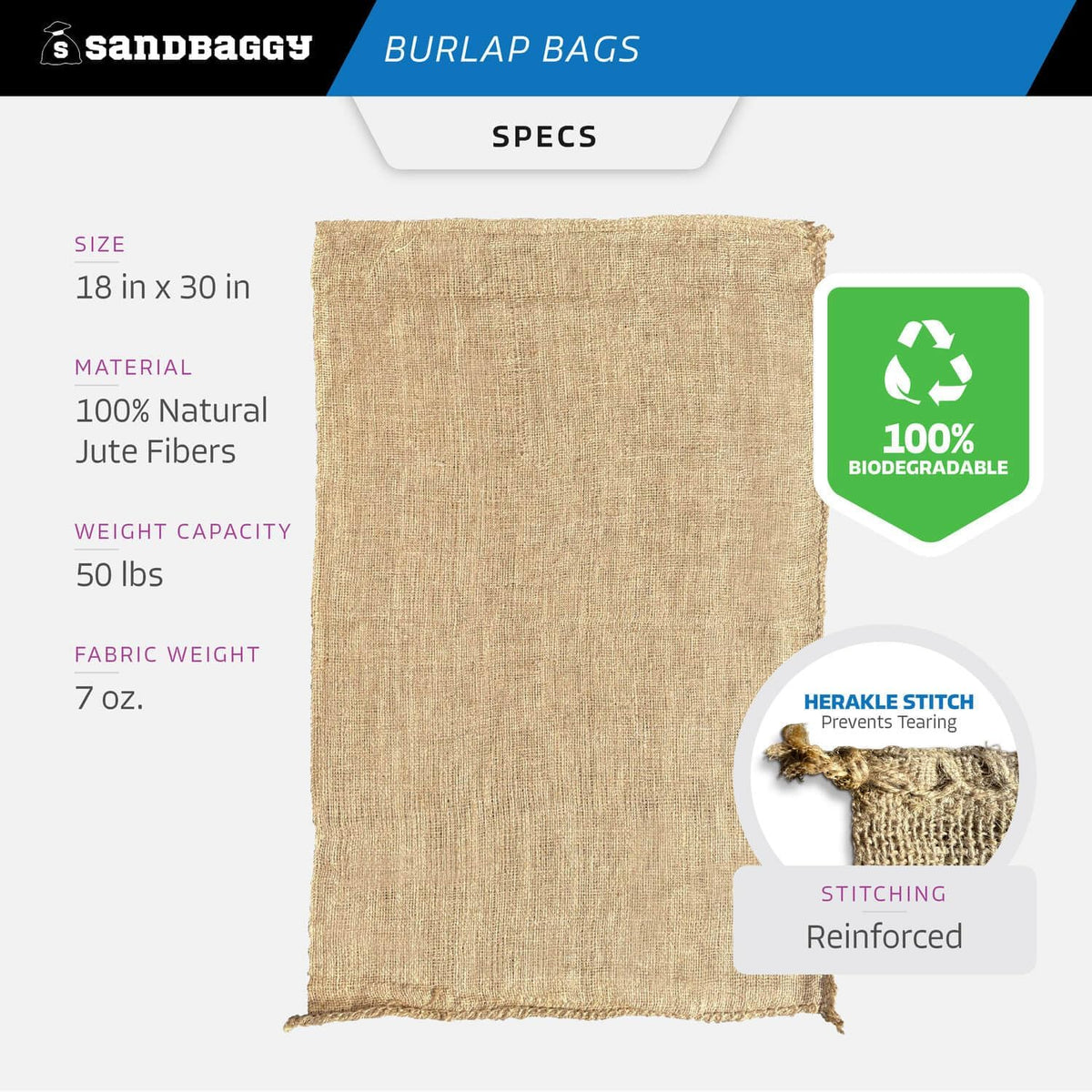 Large Burlap Bags 18" x 30" - Burlap Bags for Planting/Gardening, Plant Covers by Sandbaggy (Pack of 500)