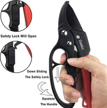 gonicc 8" Professional Ratchet Anvil Pruning Shears (GPPS-1011), Ratcheting Mechanism, Anvil groove design, Reinforced Design Handle, Garden Shears Clippers, Anvil Pruner, Hand Tools Scissors Loppers