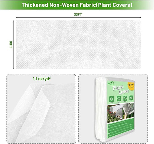SnugNiture Plant Covers Freeze Protection, 10ft x 33ft 1.1oz/yd² Frost Cloth for Outdoor Plants, Floating Row Cover Frost Blanket for Winter Garden Vegetables Protection