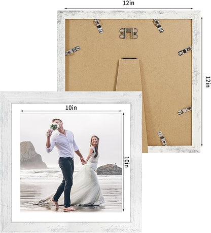 12x12 Picture Frame Set of 4 with Tempered Glass, Display 10x10 Pictures with Mat or 12 x 12 Without Mat, Wooden Photo Frames for Tabletop Display and Wall Mounting