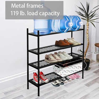 Shoe Rack, 4-Tier FreeStanding Shoe Shelf Stand, Stackable Shoe Storage Organizer for Closet, Holds up to 20-24 Pairs of Shoes for Entryway, Garage, Front Door Entrance, Metal, Black