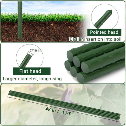 Garden Stakes 48'' Plant Sticks, 50PCS Plastic Coated Steel 4ft Plant Stakes Support for Growing Climbing Plants, Tomato Stakes Gardening Supplies