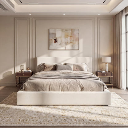 Merax King Size Bed Frame, 95" L x 88" W Upholstered Platform Bed with 8" Thick Linen Headboard & Footboard, Sturdy Wood Slat Support, No Box Spring Needed, Easy Assembly, Beige
