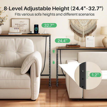 Kitstorack Narrow Sofa Table with Charging Station, 78.8" Behind Couch Table, Adjustable 24.4"-32.7" Height, Modular 2-piece Design for sectionals, entryways, Apartments, and Narrow Living Spaces