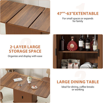 Extendable Dining Table for 4–6, 47″–63″ Rectangular Kitchen Table with Storage, Mid Century Modern Expandable Dinner Table for Dining Room,Kitchen