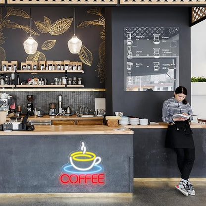 Coffee Neon Sign Coffee LED Sign Coffee Bar Neon Sign But First Coffee Neon Sign, Coffee Sign for Coffee Shop Home Coffee Lovers Art Wall Decor, 10.2" x 9.7"