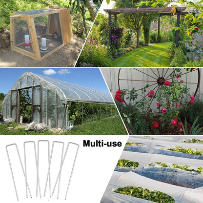 Petgrow 6 Inch Garden Stakes Galvanized Landscape Staples,U-Type Turf Staples for Artificial Grass, Rust Proof Sod Pins Stakes for Securing Fences Weed Barrier,Outdoor Wires Cords Tents Tarps,100