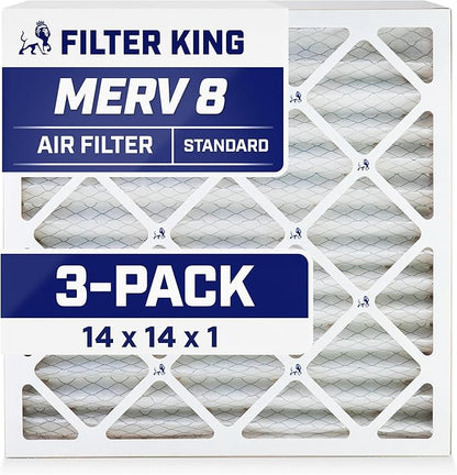 Filter King 14x14x1 Air Filter | 3-PACK | MERV 8 HVAC Pleated A/C Furnace Filters | MADE IN USA | Actual Size: 13.5 x 13.5 x .75"
