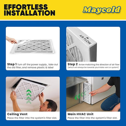 Maycold MERV 8 14x18x1 Furnace Air Filters (6-Pack), Pleated HVAC AC Filters – Actual Size: 13.70” x 17.70” x 0.75”, For Residential or Office Use, Individually Wrapped in Plastic
