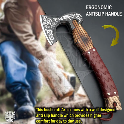 SHINY CRAFTS® Handcrafted Decorative Viking Axe with Leather-Wrapped Handle & Sheath – Engraved Blade – Ceremonial Collectible Gift for Men, History Buffs, Cosplay & Display (Set of 8 Viking Axes)