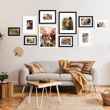 KINLINK 5x7 Picture Frame Black, Solid Wood Frames 5x7 with Acrylic Plexiglass for Pictures 4x6 With Mat,Tabletop and Wall Display, 5 x 7 Picture Frame Set of 4