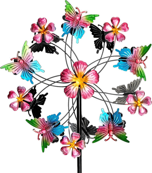38" Double Blade Butterfly Wind Spinners Outdoor, Colorful Butterflies Kinetic Outdoor Decor for Patio, Lawn & Garden Decor