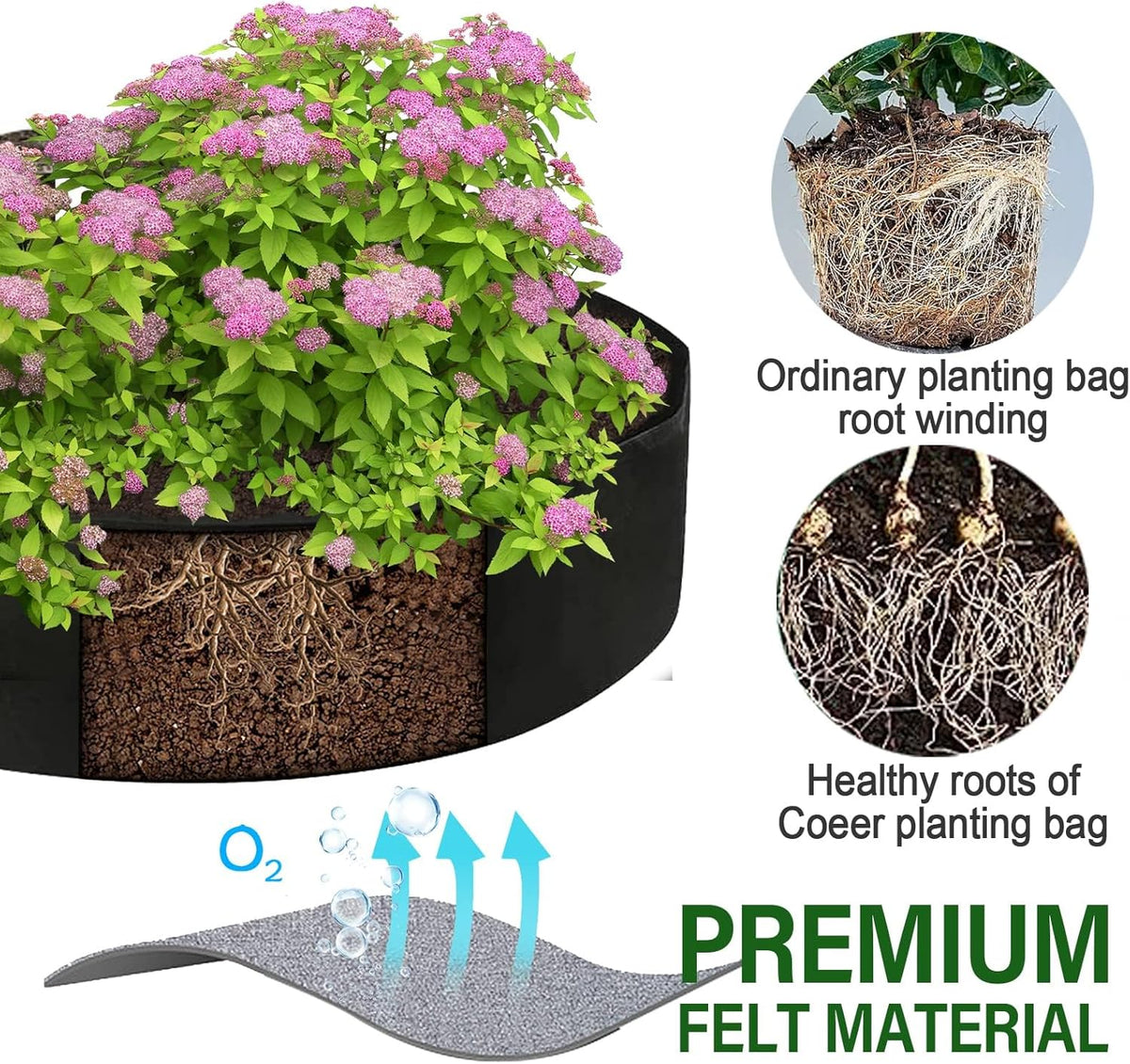 2-Pack 15 Gallon Grow Bags,Round Fabric Raised Garden Beds with 2 Handles,Durable Garden Planter Cloth Pots Container to Grow Vegetables for Outdoor Plants