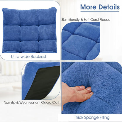 S AFSTAR Cushioned Floor Chair, 14-Position Adjustable Padded Lazy Recliner with Comfortable Back Support and Skin-Friendly Cover, Great for Reading, Playing Game, Meditating (Blue)