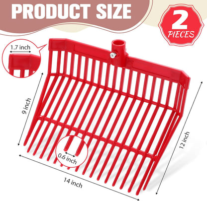 Lasnten Manure Fork Replacement Head, 18 Tines Pitchfork Head with Screws and Nuts, Horse Manure Rake for Picking up Grass and Hay(Red,2 Pcs)