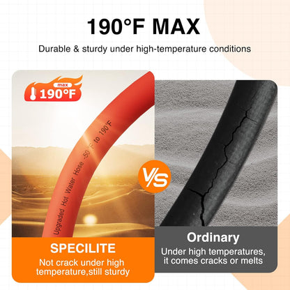 SPECILITE 5/8" Hot/Cold Short Leader Garden Water Hose 10 ft, -50℉-190℉, Flexible & Lightweight Rubber Pipes With 3/4" Brass Fittings for Yard, Outdoor, Farm, Red