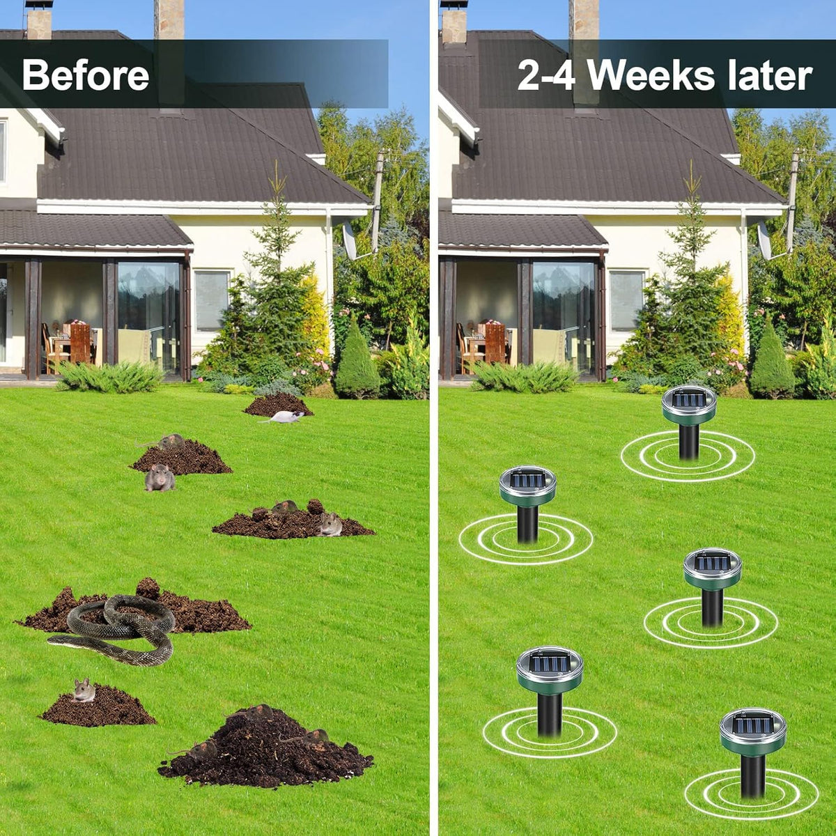 Mole Repellent Solar Powered 10 Pack Snake Repellent Ultrasonic, Groundhog Repeller,Gopher Repeller Sonic Mole Deterrent Spikes, Snake Gopher Mole Vole Repellent Outdoor for Lawn Garden & Yard