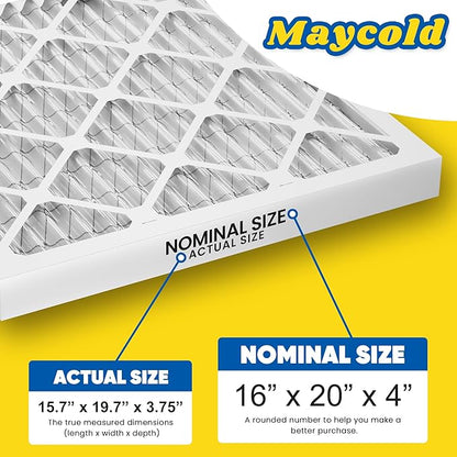 Maycold MERV 8 16x20x4 Furnace Air Filters (2-Pack), Pleated HVAC AC Filters – Actual Size 15.88” x 19.88” x 4.31”, For Residential or Office Use, Individually Wrapped in Plastic