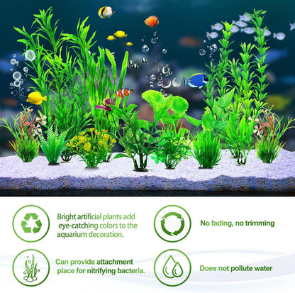 CousDUoBe 12pcs Fish Tank Accessories Aquarium Decorations Green Plants, Green Fish Tanks Decoration Plants, Fish Tank Decor, Aquarium Decor Plastic Plants