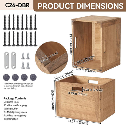 KIRIGEN Stackable Wood Storage Cube with Handles, Open Cubby Bin, Brown