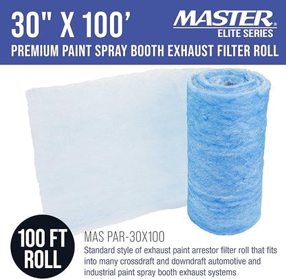Master Elite Premium Paint Spray Booth Exhaust Filter Roll, 30" x 100' - 18 Gram Heavy-Duty Fiberglass Paint Arrestor - Captures Traps Overspray Paint Particles in Auto Car Autobody Refinish Booths