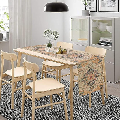 Bohemia Orange Table Runner, Rustic Farmhouse Vintage Geometric Floral Print Table Cover for Home Kitchen Dining Table Party Decor, 13x70inch