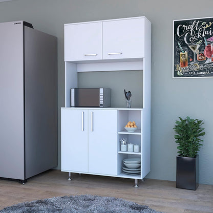 FM FURNITURE Colorado Pantry Cabinet with Three Small Open Shelves and One Cabinet, Color White. for Kitchen Room