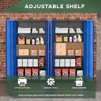 Greenvelly Metal Garage Storage Cabinet with Doors and Adjustable Shelves,72" Steel Lockable File Cabinet for Home Office,Garage,School(Black Blue,32" W x 16" D)