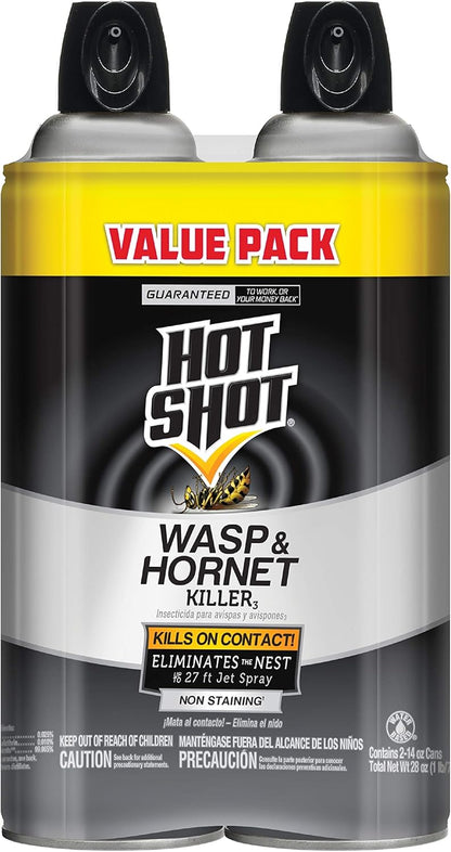 Hot Shot Wasp & Hornet Killer Spray, For Insects Eliminates the Nest, Sprays Up To 27 Feet, 14 fl Ounce, 2 Pack