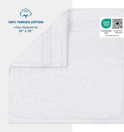 Cotton Paradise 100% Cotton Turkish Washcloth Set for Bathroom, 4 Piece Soft Absorbent Small Hand Face Towels Wash Rags, White