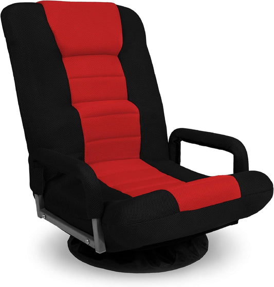 Best Choice Products Swivel Gaming Chair 360 Degree Multipurpose Floor Chair Rocker for TV, Reading, Playing Video Games w/Lumbar Support, Armrest Handles, Adjustable Foldable Backrest - Black/Red