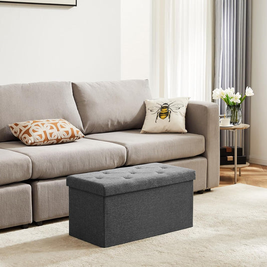 DUMOS 30in Storage Ottoman Bench, Storage Chest | End of Bed Foot Rest Stool with Padded Seat, Bedroom Bench for Living Room, Bedroom, Support 660lbs, Grey