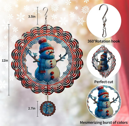3D Snowman Wind Spinners for Yard and Garden Christmas Decor 12 Inch Outdoor Metal Stainless Steel Wind Spinner Unique Gift Xmas Wind Sculptures