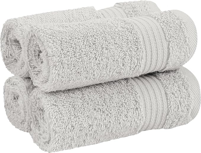 Cotton Paradise 100% Cotton Turkish Washcloth Set for Bathroom, 4 Piece Soft Absorbent Small Hand Face Towels Wash Rags, Silver Grey
