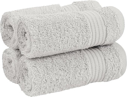Cotton Paradise 100% Cotton Turkish Washcloth Set for Bathroom, 4 Piece Soft Absorbent Small Hand Face Towels Wash Rags, Silver Grey