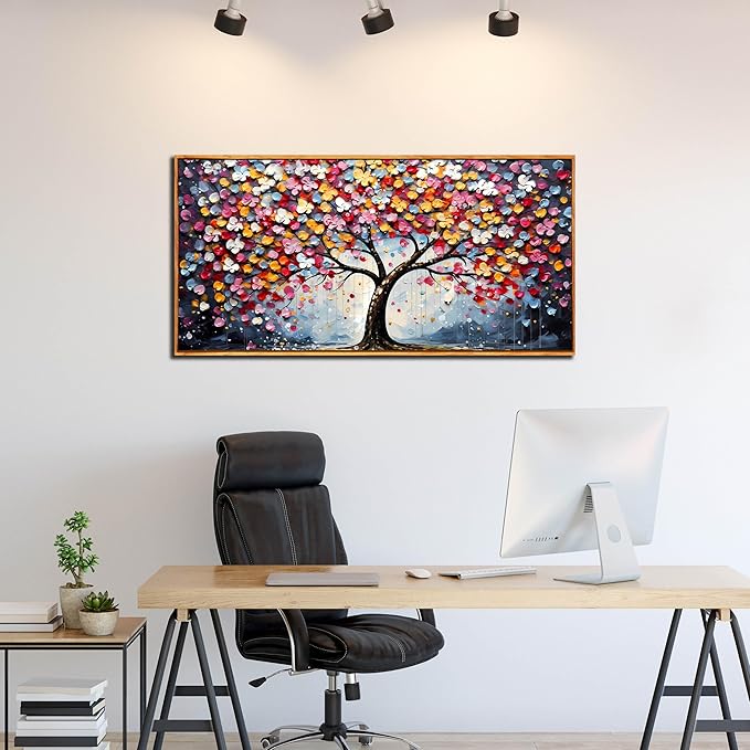 Framed Canvas Wall Art for Living Room Bedroom Office Large Tree of Life Wall Art Colorful Tree Picture Modern Canvas Prints Decor Size 24x48
