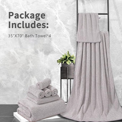 4 Piece Bath Towel Set 35"x70"Oversized Bath Towel for Bathroom Ultra Soft Fluffy Extra Large Bath Sheet Luxury Premium Bathroom Towel Highly Absorbent Quick Dry Shower Towel for Hotel Spa,Brown White