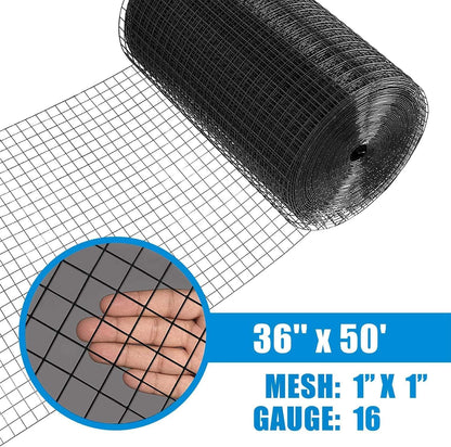 Fencer Wire Hardware Cloth with 1-Inch Grid, 16 Gauge Black Vinyl Coated Welded Fence Mesh Roll for Home and Garden Fence and Pet Enclosures Protect (36 Inch x 50 ft.)
