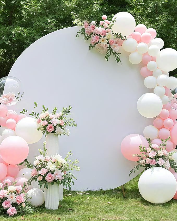 HEMMOTOP 7.2x7.2 ft Round Backdrop Cover White, Circle Arch Stand Cover for Wedding, Balloon Arched Covers Stretchy Backdrops for Party, Baby Shower, Fabric Photo Background 220cm