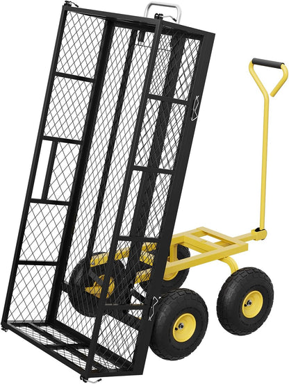 GarveeLife 900 LBS Garden Dump Cart with Removable Sidewalls, Heavy Duty Steel Dump Wagon with 180° Swivel Handle & 10 in Tires, Yard Cart Utility Wheelbarrow for Backyard Farm