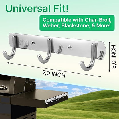 TidyFriend Grill Hooks for Utensils, 2 Pack Heavy Duty BBQ Grill Utensil Holder with 8 Screws, Metal Grill Tool Hanger for Char-Broil, Weber, Blackstone, and Charcoal Grills