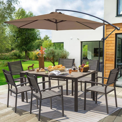 Homall Patio Dining Set 7 Pieces Outdoor Furniture with Large Table and 6 Textilene Chairs for Porch, Poolside, Yard and Garden, Light Grey