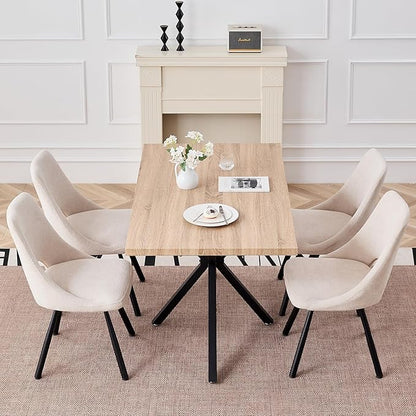 55.1 Inch Dining Table for 4 6 People Rectangular Wooden Kitchen Tables Mid Century Modern Dinner Table Long Dinning Room Table with Metal Cross Legs for Kitchen Living Room Comedor(Natural)