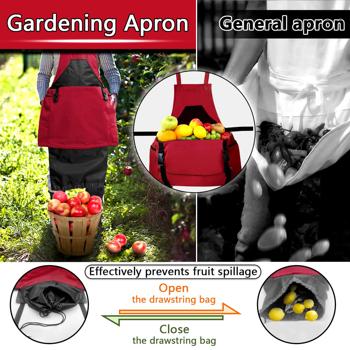 Tintsabo Gardening Apron, Harvest Apron Gardening Gifts for Men Gardening Apron with Pockets for Women, Red