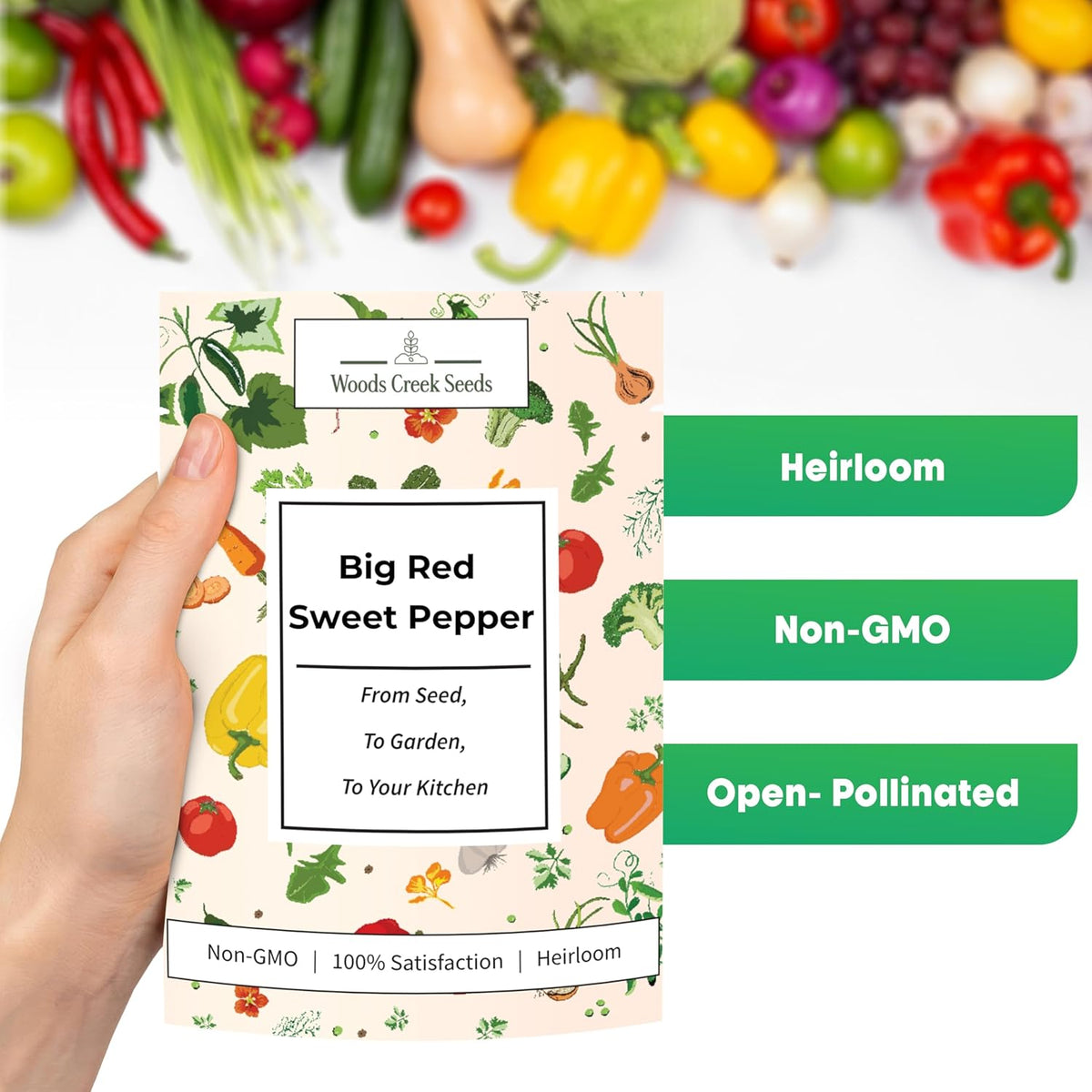 Woods Creek Seeds: Big Red Sweet Pepper Seeds for Planting - Non-GMO and Heirloom Bell Pepper Seeds for Planting Outdoors or Indoors for Home Plant Gardens - Large and Blocky Bell Peppers Seed Pack