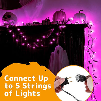 PREXTEX 100 Count Purple Halloween Lights - 20 ft Fairy String Lights with Black Wire - Violet Indoor and Outdoor Mini Light for Halloween Parties, Christmas Holiday Decorations, Fences and Patios