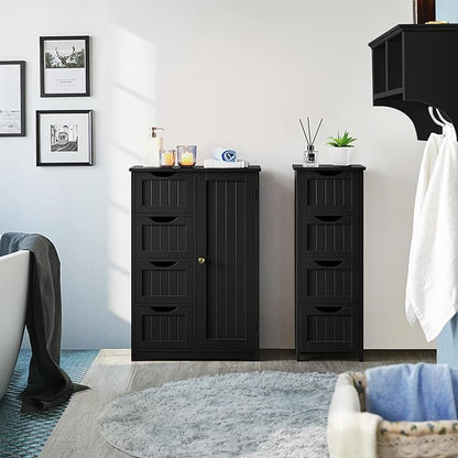Yaheetech Wooden Bathroom Floor/Side Storage Organizer Cabinet with 4 Drawers and 1 Cupboard, Freestanding Entryway Storage Unit Console Table for Home Decor