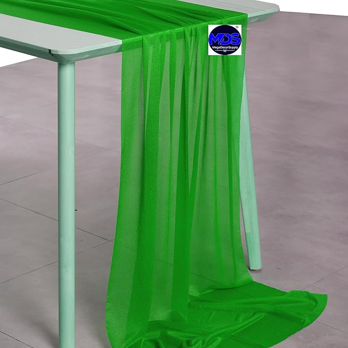 MDS 2 Pack 14ft Chiffon Table Runner 29 x 170 Inches Sheer Wedding Runner Romantic Rustic Table Runner for Wedding Decorations, Birthday Parties, Bridal Shower Party Arch Decor - Green