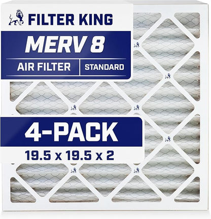 Filter King 19.5x19.5x2 Air Filter | 4-PACK | MERV 8 HVAC Pleated A/C Furnace Filters | MADE IN USA | Actual Size: 19.5 x 19.5 x 1.75"